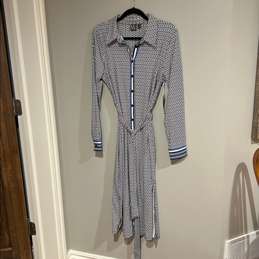 Worthington NWT button down dress in royal blue, black and white, size large